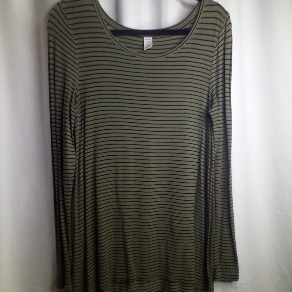 Old Navy Luxe Tunic Top XS Women Long Sleeve Stripe Green Black